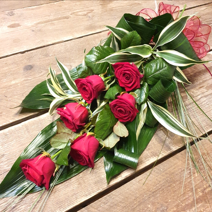 Elegant Rose and Foliage Handtied Funeral Bouquet