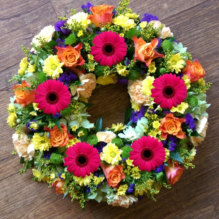 bright and vibrant wreath Telford funeral flowers